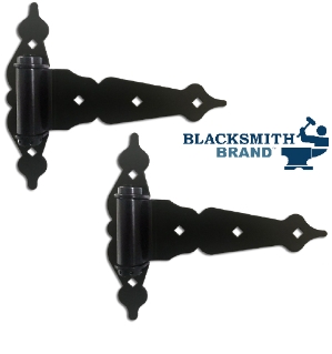 Ornamental 8" Self-Closing T-Hinges WOOD GATE SELF-CLOSING HINGE, BLACK POWDER-COATED HINGE FOR WOOD, T-HINGE