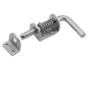 Heavy-Duty Spring-Loaded Bolt Latch with Keeper Spring loaded latch, 5 inch bolt, bolt latch with spring, spring pull latch, latch keeper, heavy-duty spring loaded bolt latch, industrial strength latch