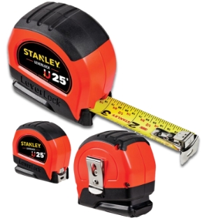 Stanley 25 FT Magnetic Lever Lock <meta name="word="25 FT tape measure, seamless blade retraction, Stanley Tape Measure, heavy-duty tape measure, easy blade retraction, magnetic tip tape measure, discounted tape measure, contractor tape measure, discounted Stanley tools, tough blade tape measure, durable tape measure, rubber case tape measure">