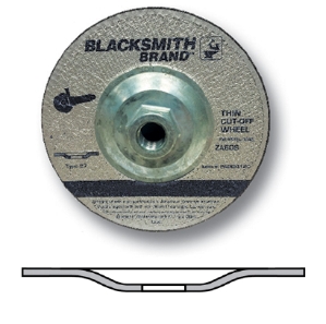 Thin Reinforced Cut-Off Wheel with Quick Change Metal Hub Cut off wheel, type27, grit 60, abrasive wheel, thin cut off wheel, abrasive wheel with metal hub, zirconia grit mix, aluminum oxide grit, Blacksmith Brand, ts distributors, metal cutting wheel