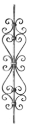 Steel Baluster forged steel scrolls, forged panels, metal stair balusters, rail balusters, steel rail balusters, forged steel rosettes, steel balcony balusters, steel pickets, hammered metal stair baluster, hammered metal railing balusters, hand forged balusters, balusters with bushings, forged newel posts, forged rail panels, powder coated steel forgings, forged steel elemetns, stamped steel elements, fully weldable leaves, fully weldable flowers, pressed steel elements, weldable cast steel leaves, forged steel spheres, forged steel baskets