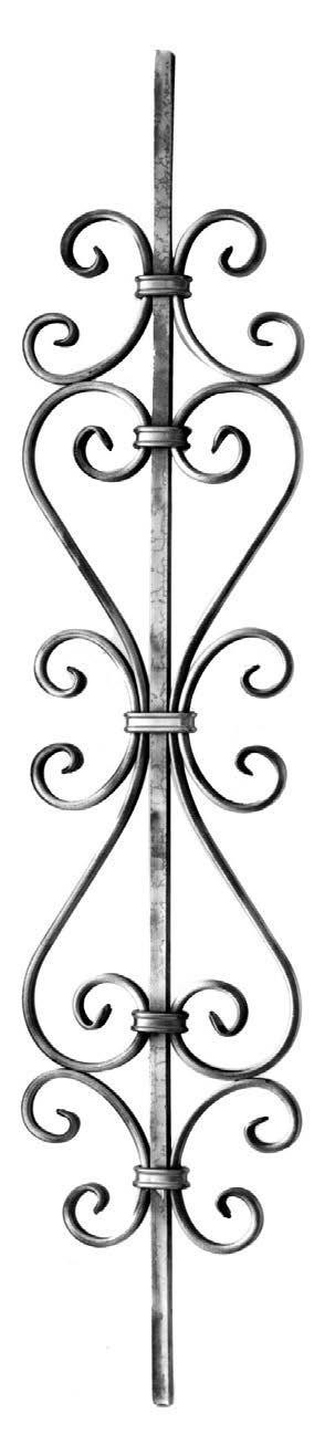 Steel Baluster forged steel scrolls, forged panels, metal stair balusters, rail balusters, steel rail balusters, forged steel rosettes, steel balcony balusters, steel pickets, hammered metal stair baluster, hammered metal railing balusters, hand forged balusters, balusters with bushings, forged newel posts, forged rail panels, powder coated steel forgings, forged steel elemetns, stamped steel elements, fully weldable leaves, fully weldable flowers, pressed steel elements, weldable cast steel leaves, forged steel spheres, forged steel baskets