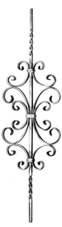 Steel Baluster forged steel scrolls, forged panels, metal stair balusters, rail balusters, steel rail balusters, forged steel rosettes, steel balcony balusters, steel pickets, hammered metal stair baluster, hammered metal railing balusters, hand forged balusters, balusters with bushings, forged newel posts, forged rail panels, powder coated steel forgings, forged steel elemetns, stamped steel elements, fully weldable leaves, fully weldable flowers, pressed steel elements, weldable cast steel leaves, forged steel spheres, forged steel baskets